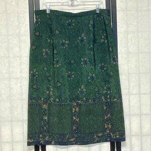 Norton McNaughton Green Paisley Midi Skirt A-Line Stretch Waist 18 Border Print